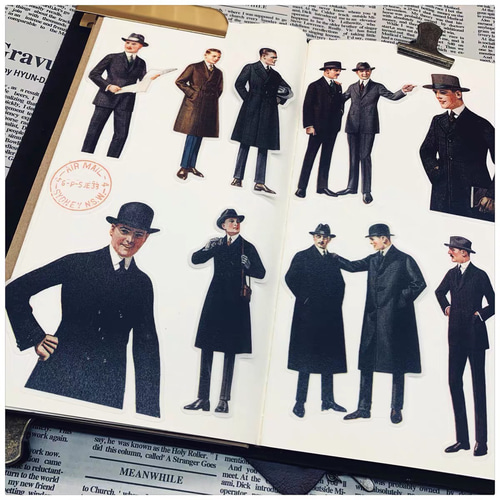 西洋紳士19枚】海外シール 海外コラージュ素材 お裾分け Vintage