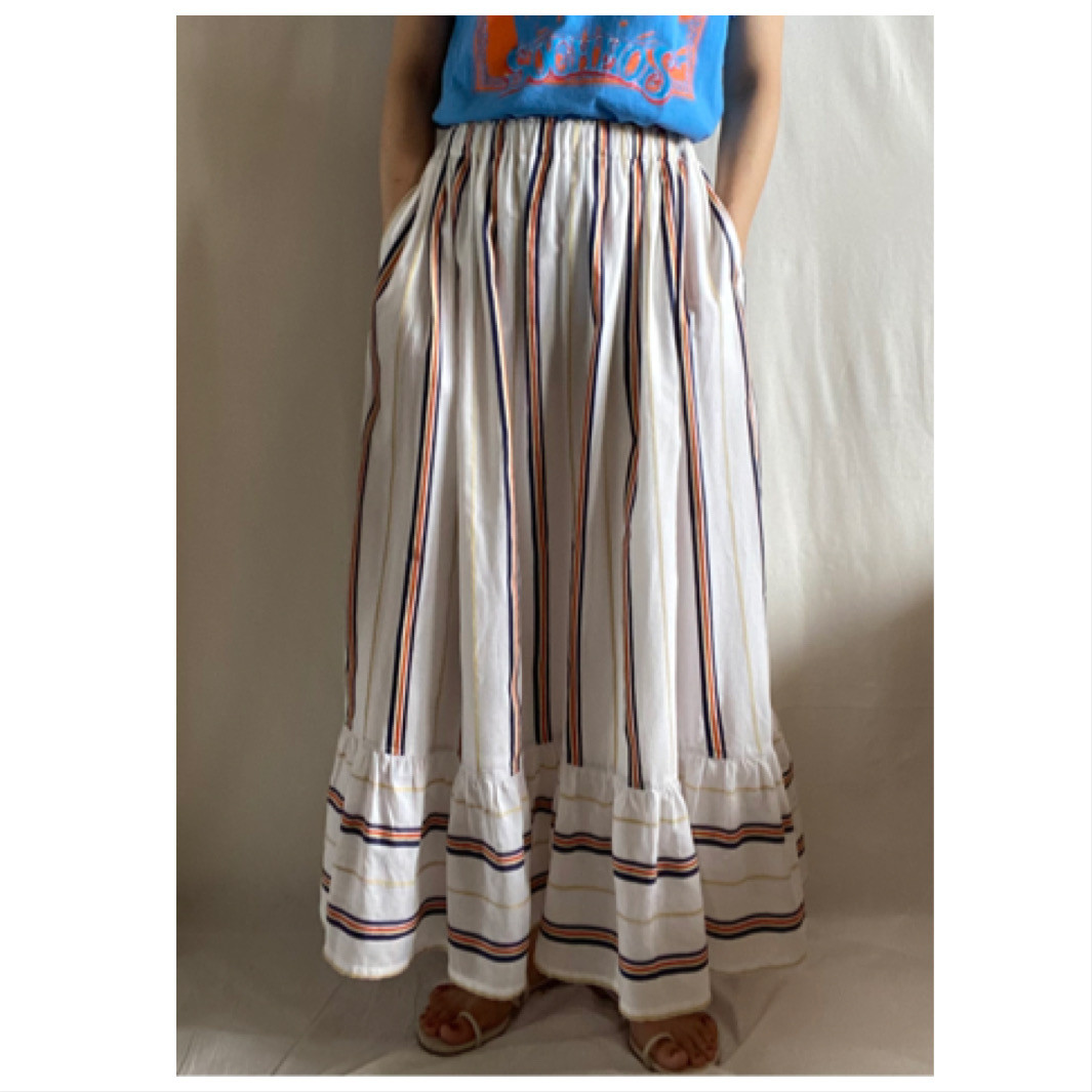 裾ギャザーストライプスカート