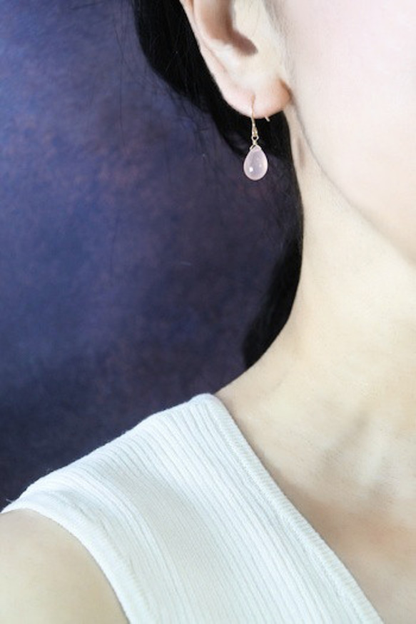 14kgf粉色玉髓單隻耳環【耳環可換】 第8張的照片