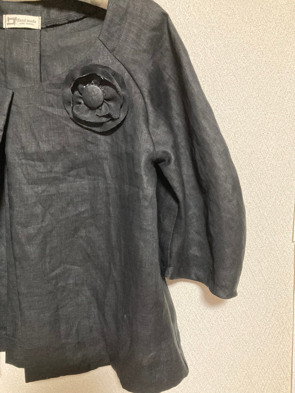 パフスリーブのリネンのジャケット（ブラック） 4枚目の画像