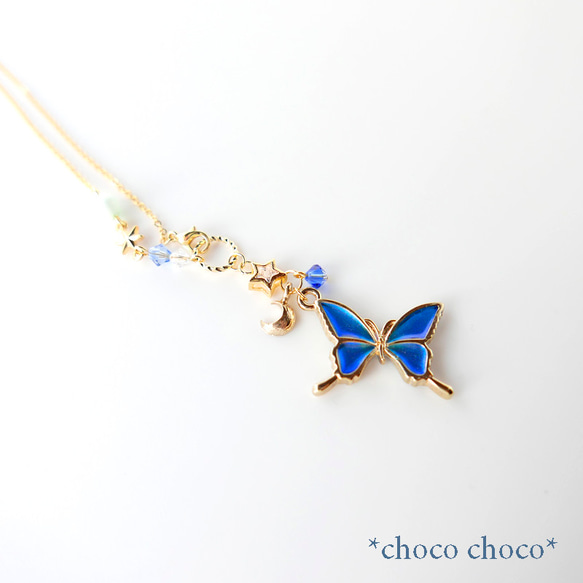 蝴蝶和星星項鍊（藍寶石） 第3張的照片