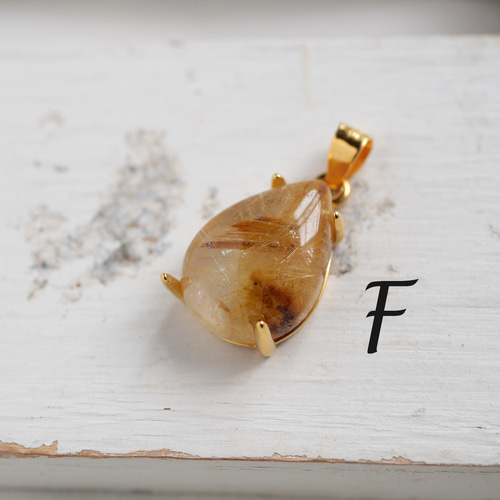 14KGF】ゴールドルチルクォーツのぷっくりドロップネックレス A〜G