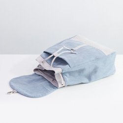 デニムx帆布 カジュアルバックパック（Lサイズ）【薄藍xライトグレー】A4サイズ対応 2枚目の画像