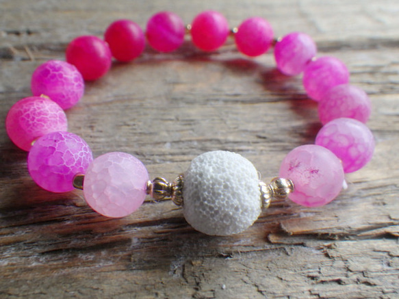 Hot Pink Dragon Agate Aroma Bracelet ✳︎ アロマブレスレット☆ピンク✳︎10mm 5枚目の画像