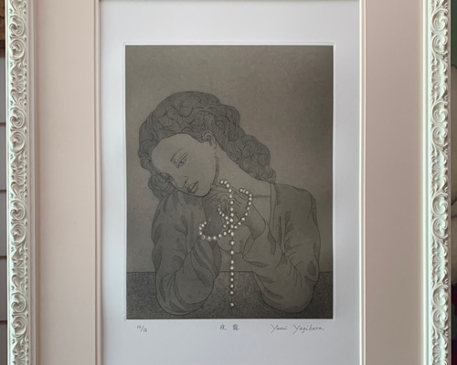 夜露】#銅版画 #雁皮摺り #シート販売 #女性像 #インテリア 版画 みけ