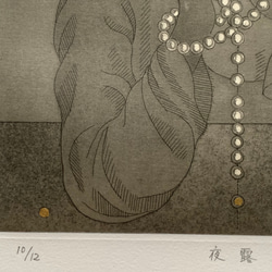 【夜露】銅版画　雁皮摺り　シート販売　女性像　インテリア 5枚目の画像