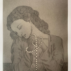 【夜露】銅版画　雁皮摺り　シート販売　女性像　インテリア 3枚目の画像