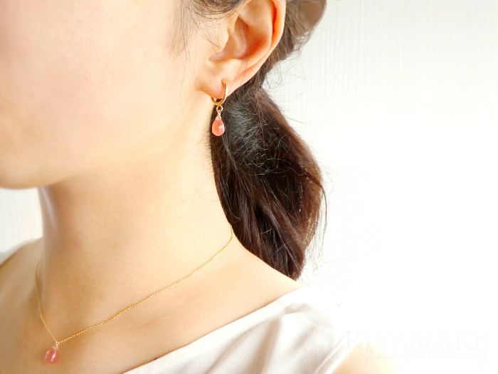 ペルー産ロードクロサイトイヤリング 華やかピンクオレンジ 宝石質インカローズ 9mm ドロップ イヤリング