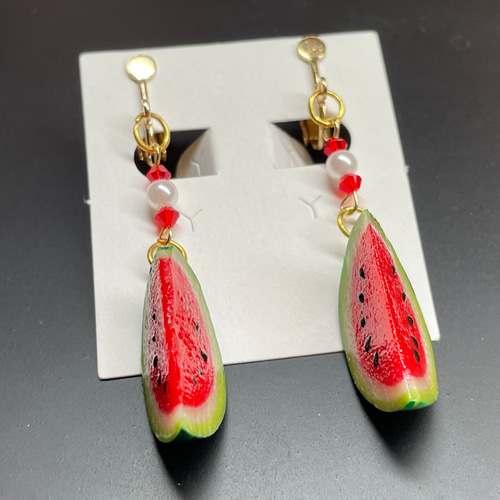 スイカのイヤリング♡フェイクスイーツ イヤリング・ノンホールピアス 