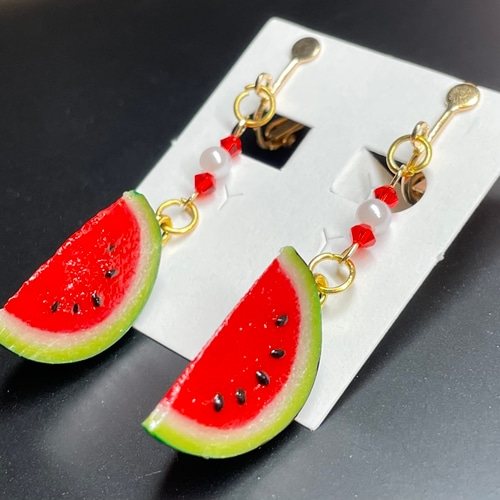 スイカのイヤリング♡フェイクスイーツ イヤリング・ノンホールピアス 