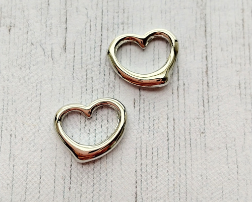 2個】本ロジウム メタルパーツ オープンハート チャーム 金具
