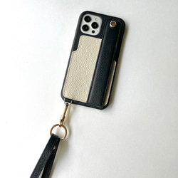 スマホショルダー　名入れ無料　本革 　革　カード収納 ハンド付き 名入れ レザーiphoneケース 1枚目の画像