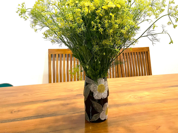 花。文様陶器花瓶（完売後の再製作）_陶器植木鉢 一輪挿し・花瓶・花器