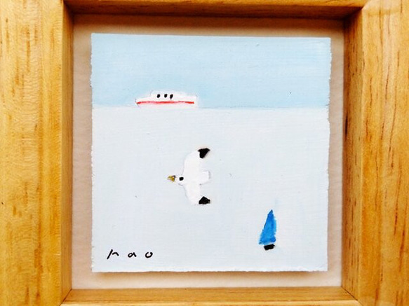 小さな絵　原画「海の記憶」水彩　※木製ミニ額縁入り 4枚目の画像