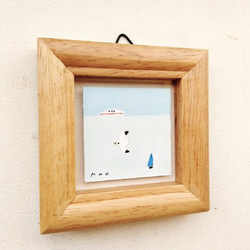 小さな絵　原画「海の記憶」水彩　※木製ミニ額縁入り 3枚目の画像