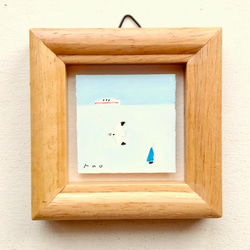 小さな絵　原画「海の記憶」水彩　※木製ミニ額縁入り 2枚目の画像