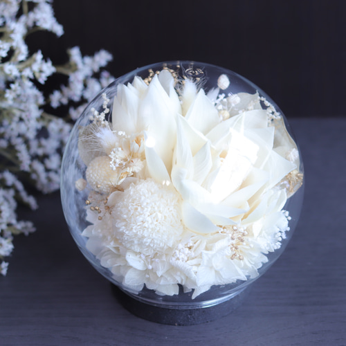 大切な方に贈る仏花】名前印字リボンも可＊桐箱のフラワー紫緑BOX