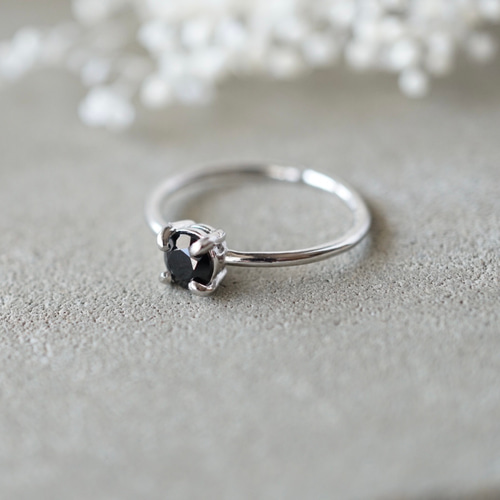 ブラックスピネルのリング 金属アレルギー対応 シルバー 黒 メンズ