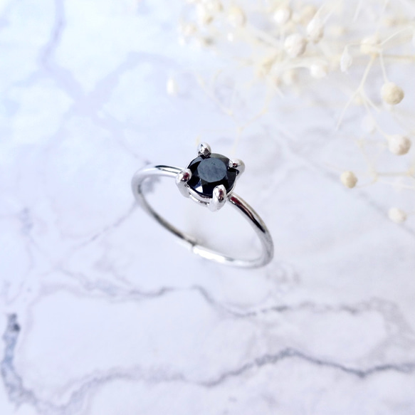 ブラックスピネルのリング 金属アレルギー対応 シルバー 黒 メンズ