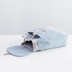 デニムx帆布 カジュアルバックパック（Sサイズ）【薄藍xライトグレー】 2枚目の画像