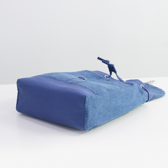 デニムx帆布 カジュアルバックパック（Sサイズ）【濃藍xコバルトブルー】 3枚目の画像