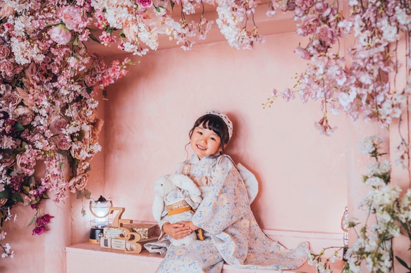 七五三に★新品　正絹綸子に暈し染め　花籠に四季花々　7歳着物フルセット 七五三に☆新品 正絹綸子に暈し染め 花籠に四季花々 7