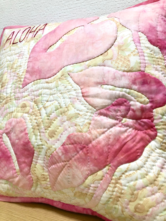 Hawaiianquilt Anthurium pink クッションカバー 4枚目の画像