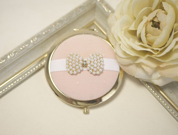 可愛小巧的珍珠絲帶鏡子（粉紅色） 第2張的照片