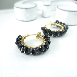 免運費 14kgf Black Spinel wrapped pierced earrings / clip on 第6張的照片