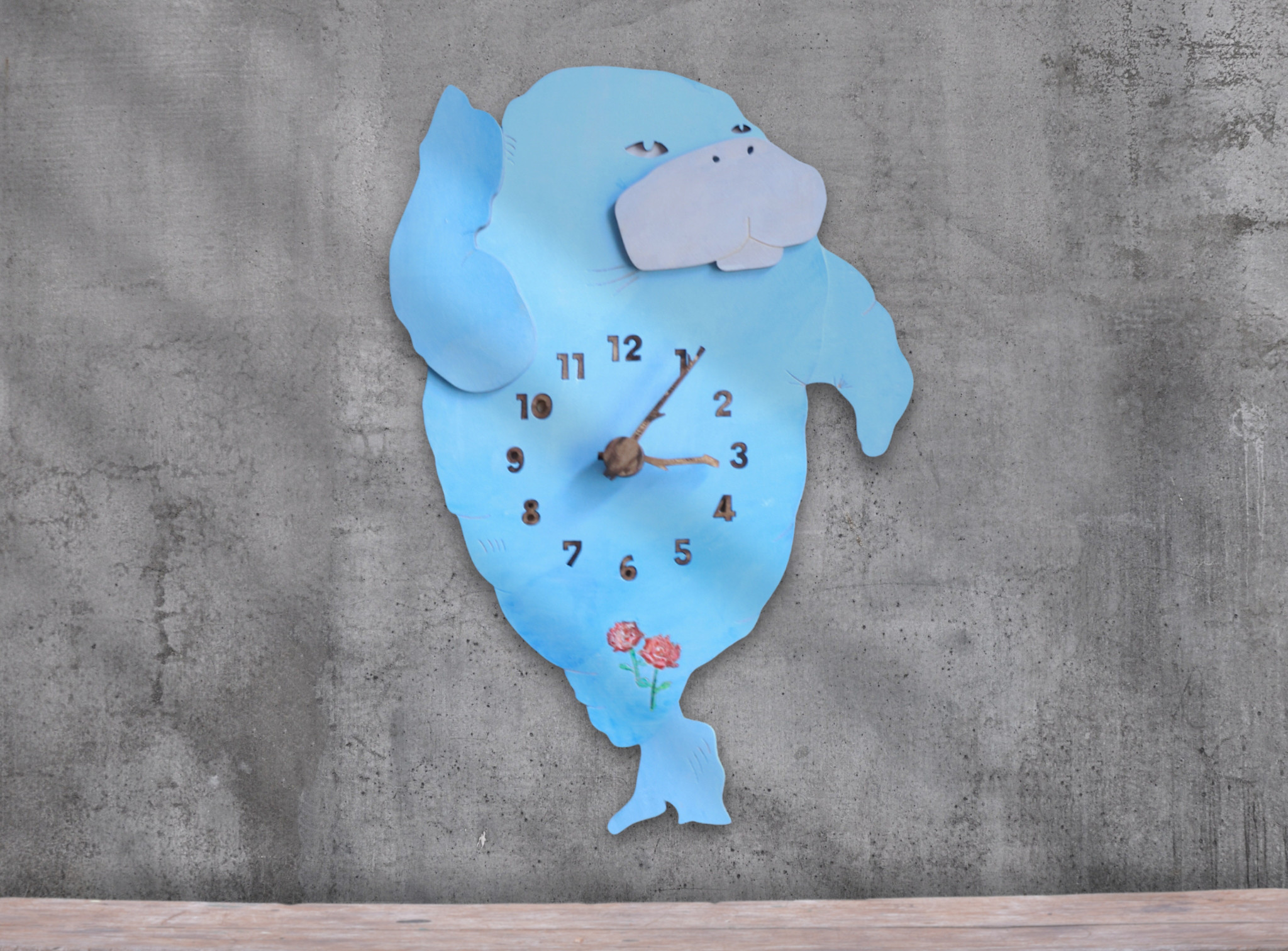 【絶滅危惧種を想う】海辺のジュゴンが合図する レギュラーサイズ 時計 木製 掛け時計