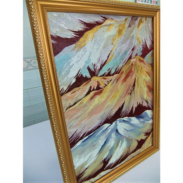 【ga005】帯リメイク品・遠山風景/額縁・展示品 3枚目の画像