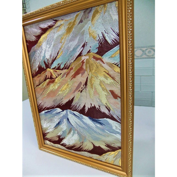 【ga005】帯リメイク品・遠山風景/額縁・展示品 4枚目の画像