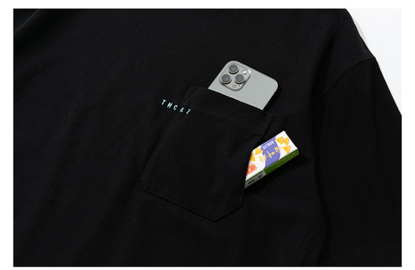 TMCAZ PocketTee [ブラック] オーバーサイズ 半袖 ダブルポケット Tシャツ 綿100% 4枚目の画像