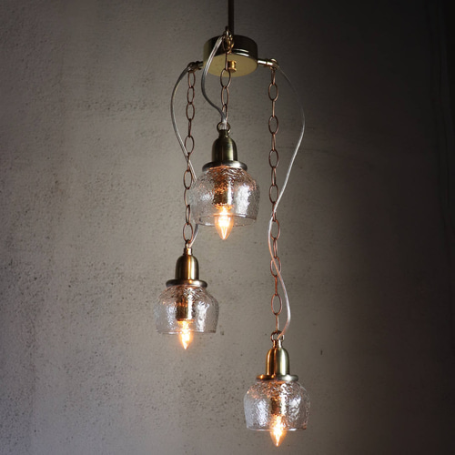 オシャレ照明♡滴型ガラスシェード天井照明♡値下げ 3灯ガラスペンダントライト天井照明A｜ミニガラスシェードスワッグ