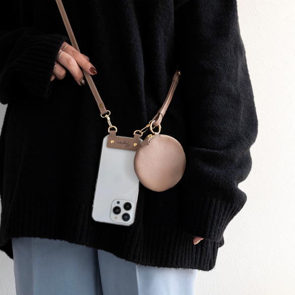 革屋が作る 名入れタグAndroidケース 【 シュリンクレザー × クリア 】 スマホショルダー レザー FS12K 16枚目の画像