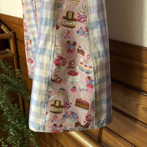 ハンドメイド エプロン 保育士 リボン ケーキ ピンク パープル