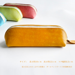 ハンドメイド　　ラウンドペンケース　イタリアンレザー 穏やかな丸みのペンケース（イタリアンレザー使用） 大きく開いて