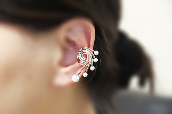 ERG-2126-R [2 pcs] 珍珠圓形耳夾耳環 第6張的照片