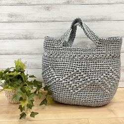 再販5】ダイヤ模様のビニールテープバッグ✱シルバー✱スズランテープ  