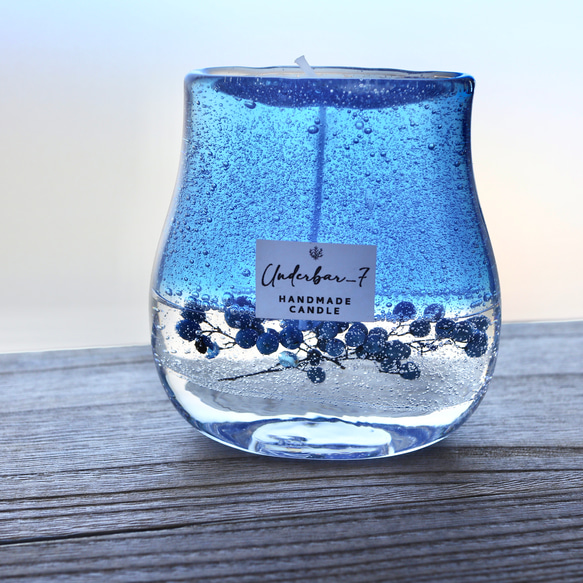 神秘のブルー 青のジェルキャンドル レーヤード ボトルキャンドル
