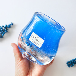 神秘のブルー　青のジェルキャンドル　レーヤード　ボトルキャンドル　アクアブルー　ソーダ　ボタニカル　たっぷり200ml 4枚目の画像