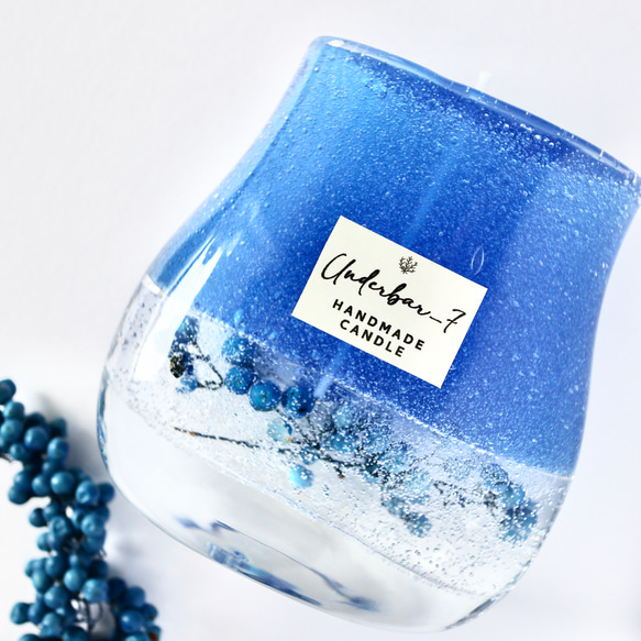神秘のブルー　青のジェルキャンドル　レーヤード　ボトルキャンドル　アクアブルー　ソーダ　ボタニカル　たっぷり200ml 15枚目の画像