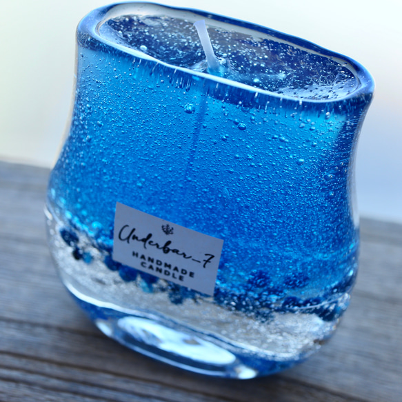 神秘のブルー　青のジェルキャンドル　レーヤード　ボトルキャンドル　アクアブルー　ソーダ　ボタニカル　たっぷり200ml 6枚目の画像
