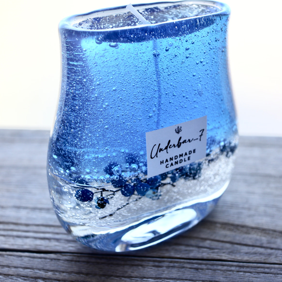 神秘のブルー　青のジェルキャンドル　レーヤード　ボトルキャンドル　アクアブルー　ソーダ　ボタニカル　たっぷり200ml 2枚目の画像
