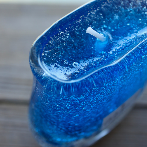 神秘のブルー 青のジェルキャンドル レーヤード ボトルキャンドル