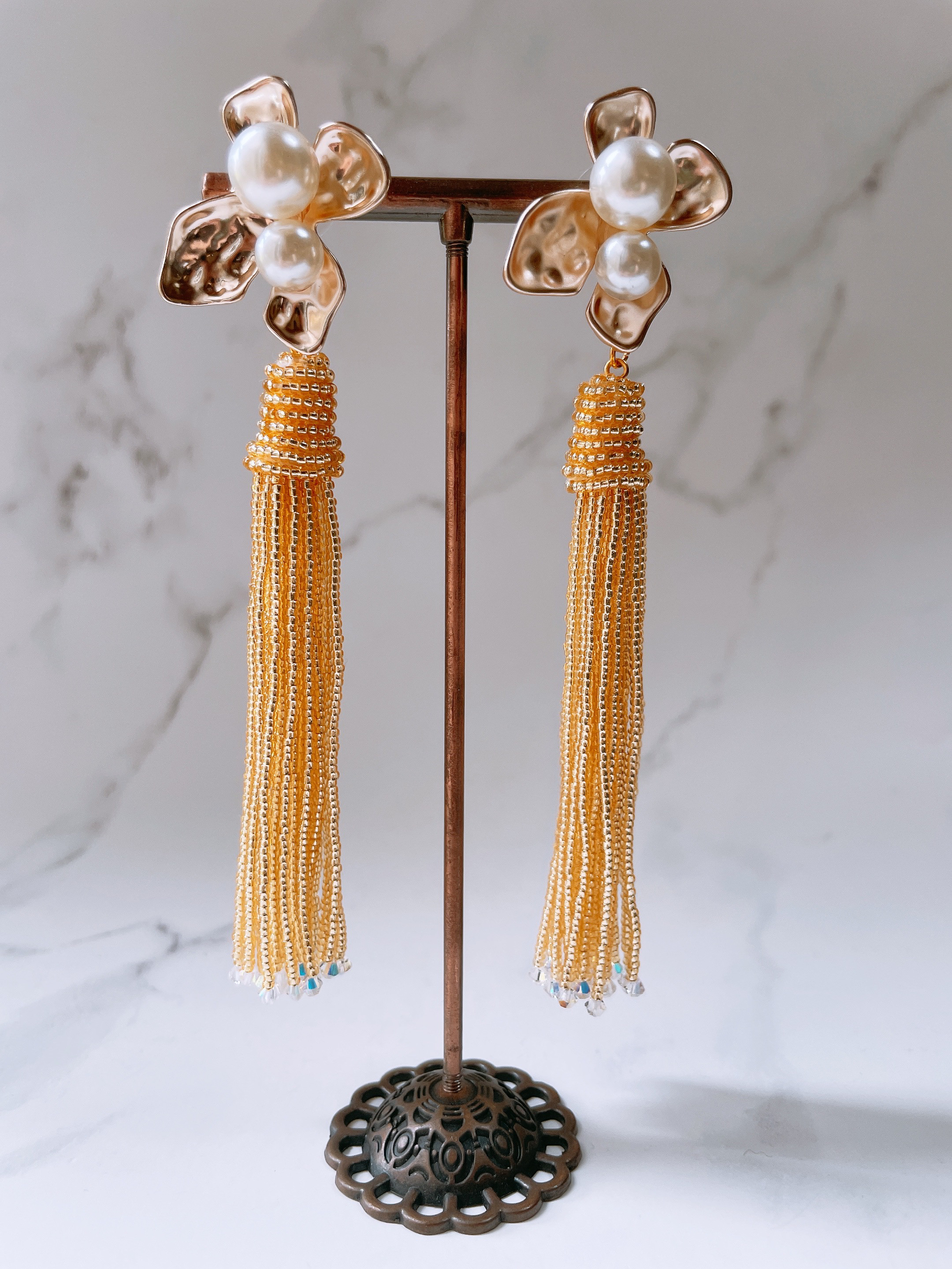 【A-285】ビーズタッセル／ブライダルピアス／ウェディング／ブライダルタッセル／ブライダルビーズタッセル／花嫁／ウェデ