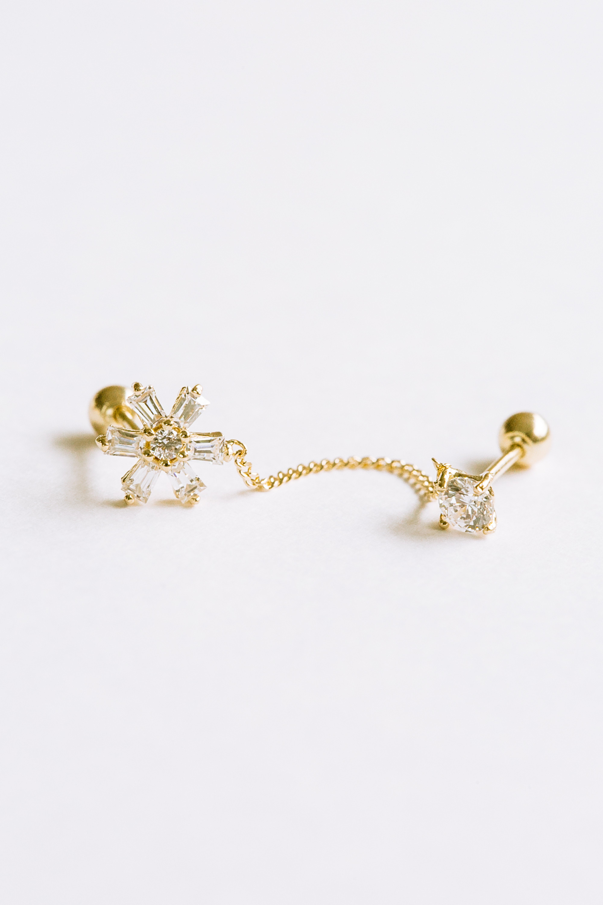 14K金 ゴールド Cz  ヘリックス 軟骨 アンチトラガス アウター インナーコンクバーベルイヤリング ピアス