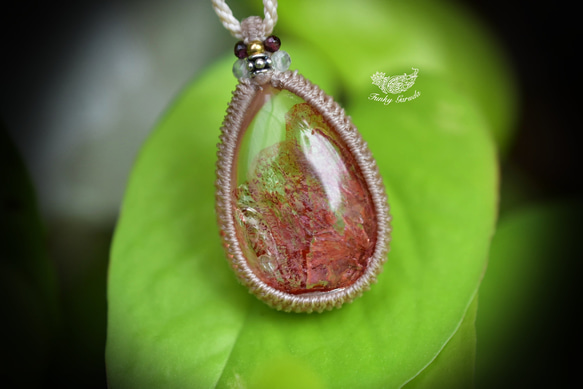 Full Schiller ★ Red ★ Quartz Twin Quartz Macrame Pendant 462 第2張的照片