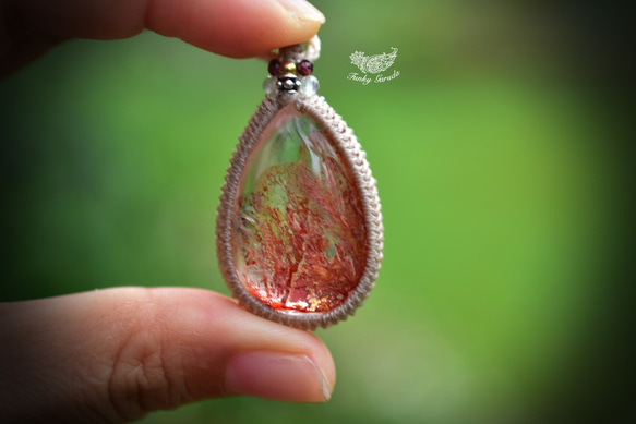 Full Schiller ★ Red ★ Quartz Twin Quartz Macrame Pendant 462 第3張的照片