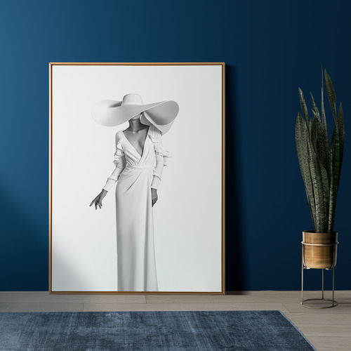 アートポスター 白いドレス 女性 シルエット モノクロ モノトーン